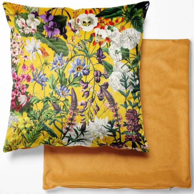 Tropical Velvet Cushion Cover - Summer Floral Ochre Botanical, Floral, Exotic, Premium Quality Square 40cm X - image 1