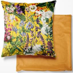 Tropical Velvet Cushion Cover - Summer Floral Ochre Botanical, Floral, Exotic, Premium Quality Square 40cm X - thumbnail 1