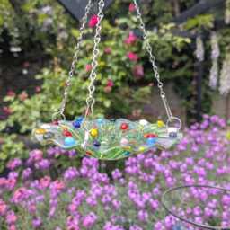 Bird Bath Feeder Handmade Fused Glass Small Wildlife Bowl For Garden - thumbnail 2