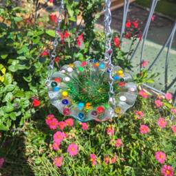 Bird Bath Feeder Handmade Fused Glass Small Wildlife Bowl For Garden - thumbnail 3
