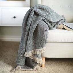 Black Linen Throw, Pure 100% Throw Blanket, Fringed Waffle Blanket Scarf, Gift For Family