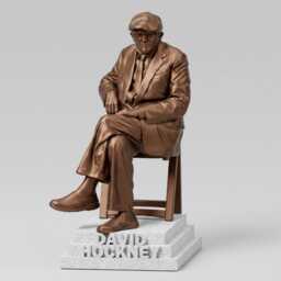 David Hockney Statue - Bronze Effect Figure On White Stone Base - thumbnail 1