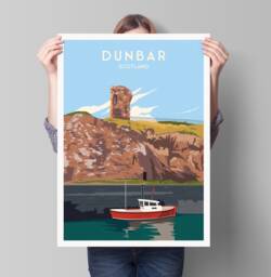 Dunbar Print - Travel Poster Firth Of Forth Harbour Scottish Wall Art Scotland Gift - thumbnail 1