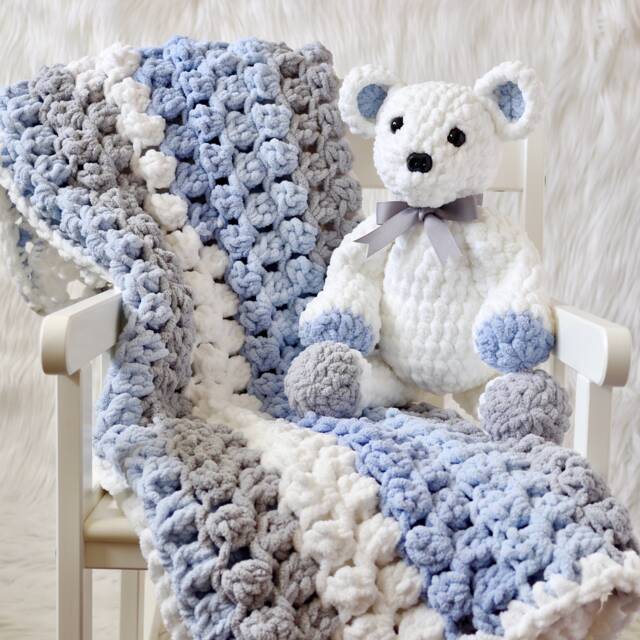 Large Crib Blanket For Baby Boy, Chenille Blue/Gray Blanket, Shower Gift Puffy Floor Toddler Security - image 1