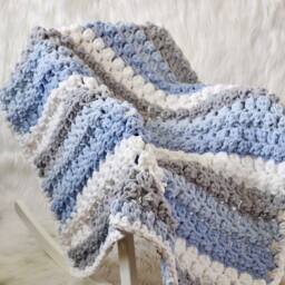 Large Crib Blanket For Baby Boy, Chenille Blue/Gray Blanket, Shower Gift Puffy Floor Toddler Security - thumbnail 2
