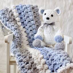 Large Crib Blanket For Baby Boy, Chenille Blue/Gray Blanket, Shower Gift Puffy Floor Toddler Security - thumbnail 1