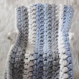 Large Crib Blanket For Baby Boy, Chenille Blue/Gray Blanket, Shower Gift Puffy Floor Toddler Security - thumbnail 4