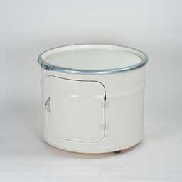 Bob With Door - Half Oil Barrel Coffee Table - Industrial Storage Loft Handmade in Hamburg Design - thumbnail 3