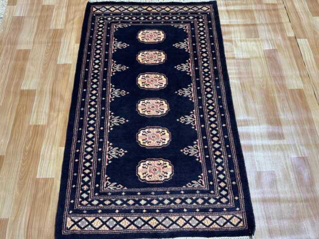2.6x4 Navy Blue Bokhara Rug - Washable Small Wool Living Room Hand Knotted Doormat - image 1