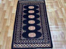 2.6x4 Navy Blue Bokhara Rug - Washable Small Wool Living Room Hand Knotted Doormat - thumbnail 1