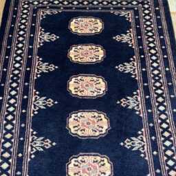 2.6x4 Navy Blue Bokhara Rug - Washable Small Wool Living Room Hand Knotted Doormat - thumbnail 3