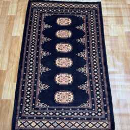 2.6x4 Navy Blue Bokhara Rug - Washable Small Wool Living Room Hand Knotted Doormat - thumbnail 2