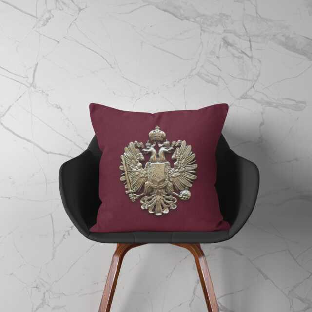 Coat Of Arms, Pillow Or Cover, Home Decoration, Interior Design, Elegant Decor, Austria, Burgundy, Double Headed Eagles, Men's Gift - image 1