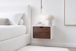 Aren Floating Nightstand Drawers, Hardwood Wall Mount Nightstand, Bedside Danish Furniture, High End Lacquer Finish - thumbnail 1