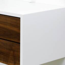 Aren Floating Nightstand Drawers, Hardwood Wall Mount Nightstand, Bedside Danish Furniture, High End Lacquer Finish - thumbnail 3