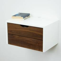 Aren Floating Nightstand Drawers, Hardwood Wall Mount Nightstand, Bedside Danish Furniture, High End Lacquer Finish - thumbnail 2