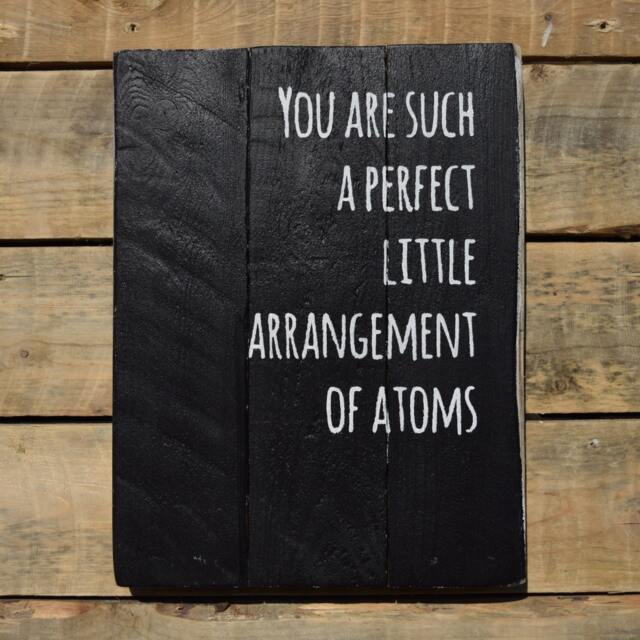 "Reclaimed Wood Wall Art - ""You Are Such A Perfect Little Arrangement Of Atoms"