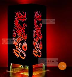 Asian Oriental Red Dragon Japanese Lamp Zen Bedside Floor Table Paper Light Shades Bedroom Home Decor Living Room - thumbnail 1