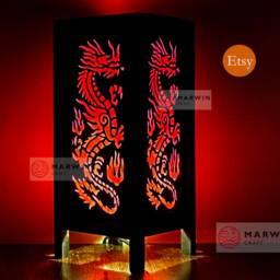 Asian Oriental Red Dragon Japanese Lamp Zen Bedside Floor Table Paper Light Shades Bedroom Home Decor Living Room - thumbnail 2