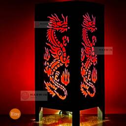 Asian Oriental Red Dragon Japanese Lamp Zen Bedside Floor Table Paper Light Shades Bedroom Home Decor Living Room - thumbnail 3
