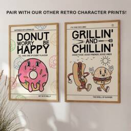 Bbq Grillin & Chillin Retro Character Print - Fun Kitchen Print, Mascot Cartoon, Funny Sausage Burger, 60S 70S Art, Diner - thumbnail 3