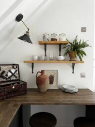 Rustic Style Solid Wood Shelf With Cast Iron Brackets - Handcrafted 22cm Depth X 3.2cm Thickness Folkhaus