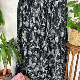 Kantha Stitch Pure Cotton Reversible Bed/Sofa Throw King Size - Tropical Animal Bird Jungle Monochrome Dohar Indian Blankets Black Paradise - thumbnail 2