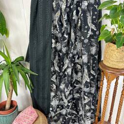 Kantha Stitch Pure Cotton Reversible Bed/Sofa Throw King Size - Tropical Animal Bird Jungle Monochrome Dohar Indian Blankets Black Paradise - thumbnail 3