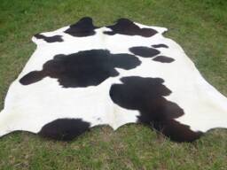 Black & White Large New Cowhide Rug Natural Hair On - 6x6 Ft Size Approx Tri-Color Soft Carpet Cow Hide B-S - thumbnail 1