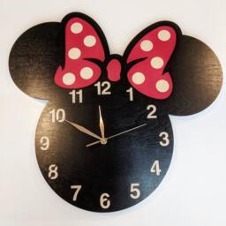 Minnie Mouse Wall Clock, Girls Room Decor, Wooden Non-Ticking 13-18Inch Clock - thumbnail 1
