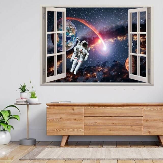 Astronaut Earth & Mars Spaceman 3D Window View Wall Sticker Poster Decal A770 - image 1