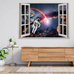 Astronaut Earth & Mars Spaceman 3D Window View Wall Sticker Poster Decal A770