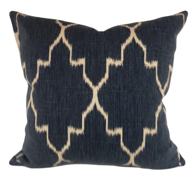 Blue Ikat Pillow Cover Moroccan Lattice Design, Cotton Slub Fabric - image 1