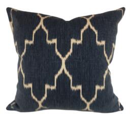 Blue Ikat Pillow Cover Moroccan Lattice Design, Cotton Slub Fabric - thumbnail 1