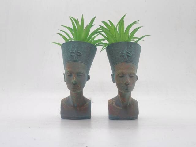 Weathered Gold Coloured Egyptian Queen Nefertiti Planters, Small Plant Pots, African Art, Ancient Queen Bust. African Gift Idea - image 1