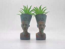 Weathered Gold Coloured Egyptian Queen Nefertiti Planters, Small Plant Pots, African Art, Ancient Queen Bust. African Gift Idea - thumbnail 1