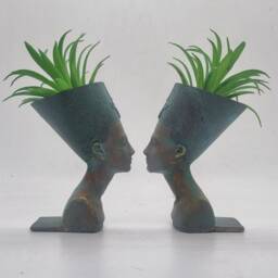 Weathered Gold Coloured Egyptian Queen Nefertiti Planters, Small Plant Pots, African Art, Ancient Queen Bust. African Gift Idea - thumbnail 3