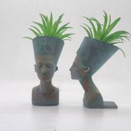 Weathered Gold Coloured Egyptian Queen Nefertiti Planters, Small Plant Pots, African Art, Ancient Queen Bust. African Gift Idea - thumbnail 2
