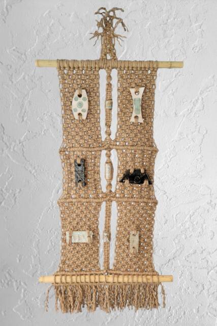 Sixes & Threes Macram?? Jute Ceramic Bamboo Wall Hanging, Large, 53 By 25 Inches, Hand Tied, Hand Made Ceramics, Sixes & Threes