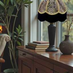 Handmade Lynx Animal Print Dome Lampshade With Gold Braid & Black Fringe, UK Made - Animal Fabric Lamp Shades - thumbnail 3