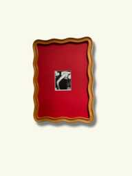 A4 Handmade Solid Teak Walnut Wood Picture Frame - Mid Century Modern Style With Scalloped Mountboard Retro Housewarming Gifts