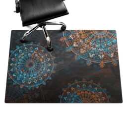 Geometric Mandalas Office Chair Floor Protector, Black Desk Mat, Pattern Vinyl Gaming Mat - thumbnail 2