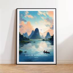 Giulin Mountains Travel Print - China, Guangxi, Poster, Home Decor, Gift Or Canvas - thumbnail 1