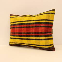 Vintage Turkish Kilim Lumbar Pillow Cover, Wool Throw - 14x20 - thumbnail 3