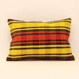 Vintage Turkish Kilim Lumbar Pillow Cover, Wool Throw - 14x20