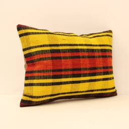 Vintage Turkish Kilim Lumbar Pillow Cover, Wool Throw - 14x20 - thumbnail 2