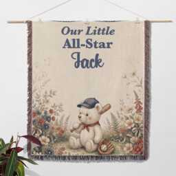 Personalized Baseball Blanket, Custom Name Little All-star Keepsake, Watercolor Teddy Bear Nursery Throw, Baby Boy Sports Gift - thumbnail 2