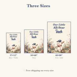 Personalized Baseball Blanket, Custom Name Little All-star Keepsake, Watercolor Teddy Bear Nursery Throw, Baby Boy Sports Gift - thumbnail 4