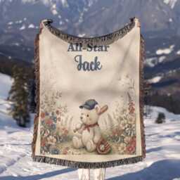 Personalized Baseball Blanket, Custom Name Little All-star Keepsake, Watercolor Teddy Bear Nursery Throw, Baby Boy Sports Gift - thumbnail 3