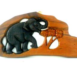 "Wood Carving Elephant With Tree Wooden Hand Carved Natural Rustic Driftwood Art Home Decor Wall Hanging/Gift 19""x8" - thumbnail 3